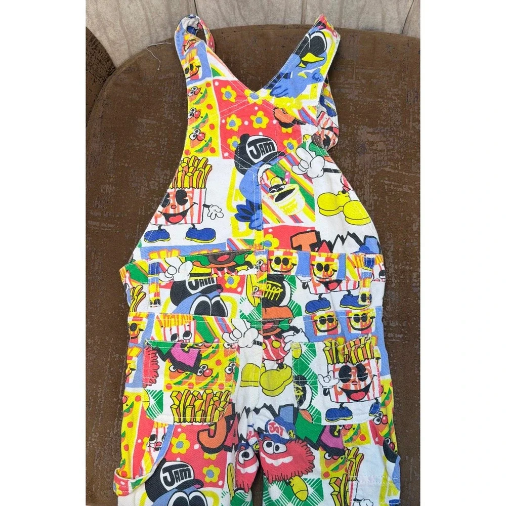 Jams‎ Cartoon Print Overalls Multi Color Graphic Bib Dungarees Kids Retro Style